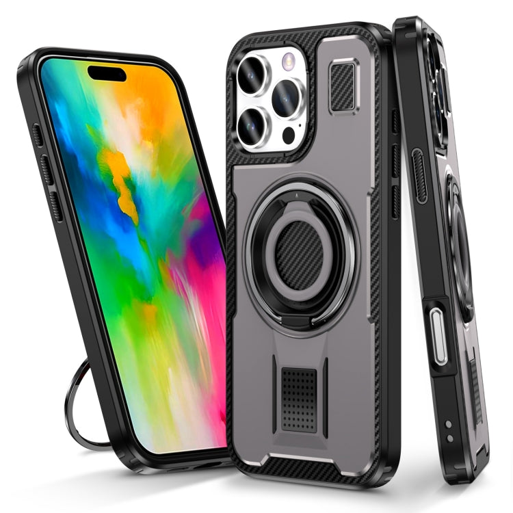 For iPhone 16 Pro Max Ring Holder Carbon Fiber PC Hybrid TPU Phone Case(Grey) - iPhone 16 Pro Max Cases by buy2fix | Online Shopping UK | buy2fix