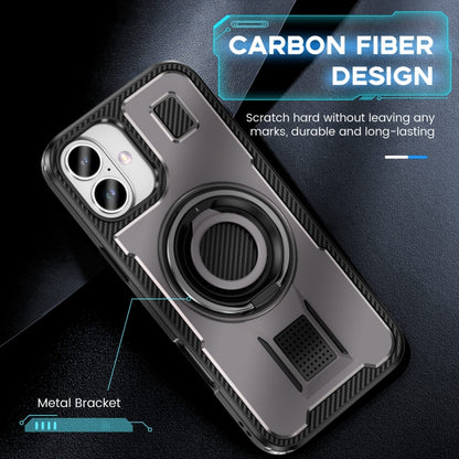 For iPhone 16 Plus Ring Holder Carbon Fiber PC Hybrid TPU Phone Case(Grey) - iPhone 16 Plus Cases by buy2fix | Online Shopping UK | buy2fix