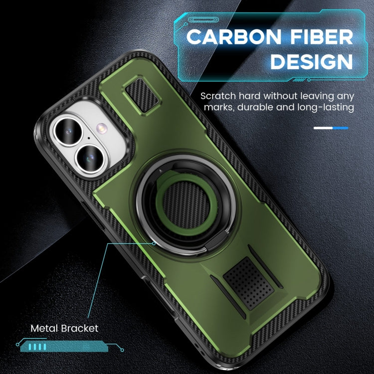 For iPhone 16 Ring Holder Carbon Fiber PC Hybrid TPU Phone Case(Army Green) - iPhone 16 Cases by buy2fix | Online Shopping UK | buy2fix