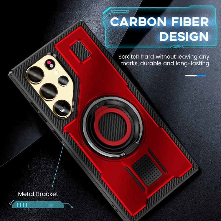 For Samsung Galaxy S25 Ultra 5G Ring Holder Carbon Fiber PC Hybrid TPU Phone Case(Red) - Galaxy S25 Ultra 5G Cases by buy2fix | Online Shopping UK | buy2fix