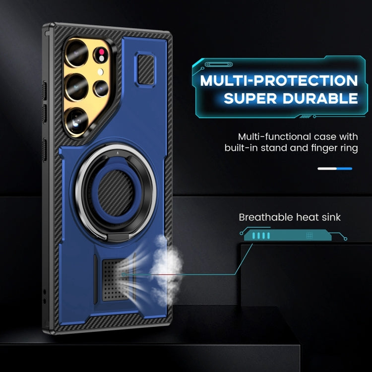 For Samsung Galaxy S25 Ultra 5G Ring Holder Carbon Fiber PC Hybrid TPU Phone Case(Blue) - Galaxy S25 Ultra 5G Cases by buy2fix | Online Shopping UK | buy2fix