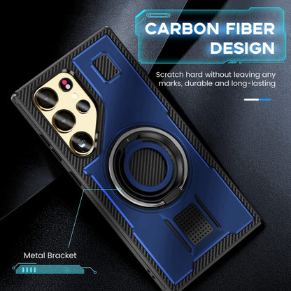 For Samsung Galaxy S25 Ultra 5G Ring Holder Carbon Fiber PC Hybrid TPU Phone Case(Blue) - Galaxy S25 Ultra 5G Cases by buy2fix | Online Shopping UK | buy2fix