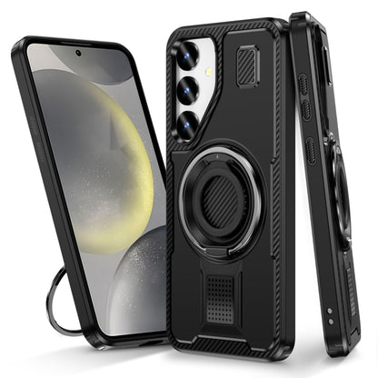 For Samsung Galaxy S25 5G Ring Holder Carbon Fiber PC Hybrid TPU Phone Case(Black) - Galaxy S25 5G Cases by buy2fix | Online Shopping UK | buy2fix