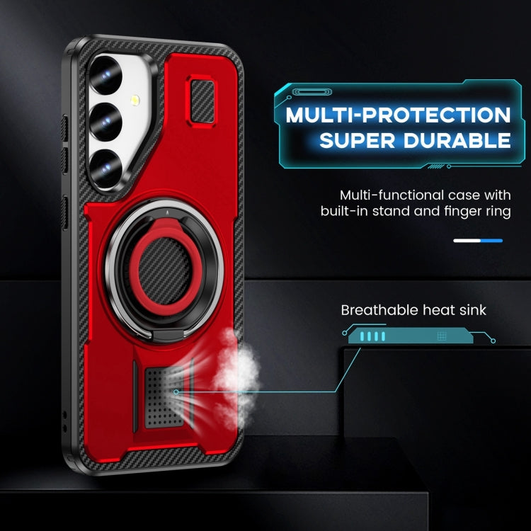 For Samsung Galaxy S25 5G Ring Holder Carbon Fiber PC Hybrid TPU Phone Case(Red) - Galaxy S25 5G Cases by buy2fix | Online Shopping UK | buy2fix