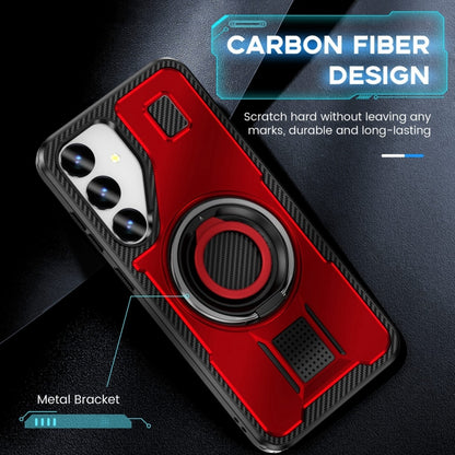 For Samsung Galaxy S25 5G Ring Holder Carbon Fiber PC Hybrid TPU Phone Case(Red) - Galaxy S25 5G Cases by buy2fix | Online Shopping UK | buy2fix