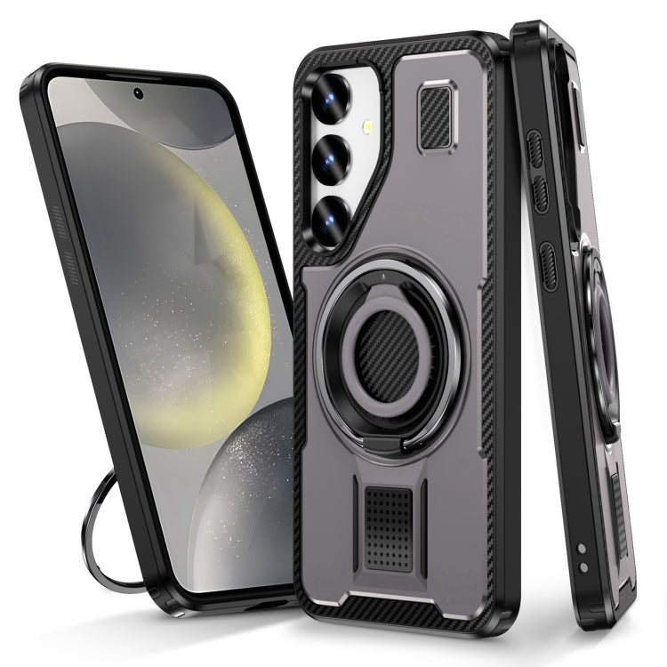 For Samsung Galaxy S25 5G Ring Holder Carbon Fiber PC Hybrid TPU Phone Case(Grey) - Galaxy S25 5G Cases by buy2fix | Online Shopping UK | buy2fix