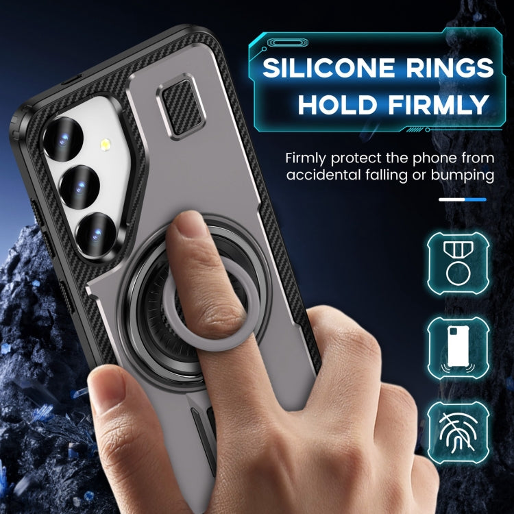 For Samsung Galaxy S25 5G Ring Holder Carbon Fiber PC Hybrid TPU Phone Case(Grey) - Galaxy S25 5G Cases by buy2fix | Online Shopping UK | buy2fix