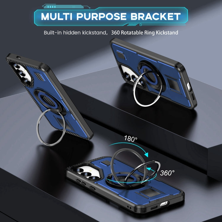 For Samsung Galaxy S25 5G Ring Holder Carbon Fiber PC Hybrid TPU Phone Case(Blue) - Galaxy S25 5G Cases by buy2fix | Online Shopping UK | buy2fix