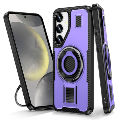 For Samsung Galaxy S25 5G Ring Holder Carbon Fiber PC Hybrid TPU Phone Case(Purple) - Galaxy S25 5G Cases by buy2fix | Online Shopping UK | buy2fix