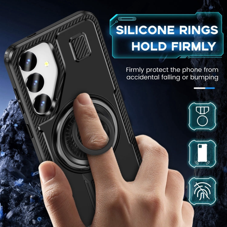 For Samsung Galaxy S25+ 5G Ring Holder Carbon Fiber PC Hybrid TPU Phone Case(Black) - Galaxy S25+ 5G Cases by buy2fix | Online Shopping UK | buy2fix