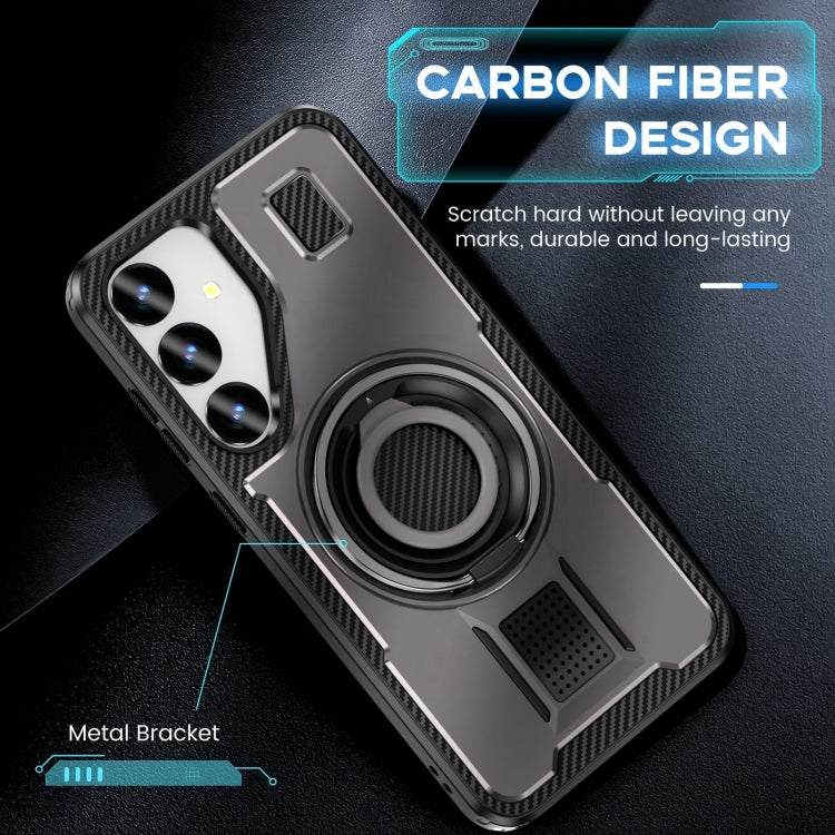 For Samsung Galaxy S25+ 5G Ring Holder Carbon Fiber PC Hybrid TPU Phone Case(Grey) - Galaxy S25+ 5G Cases by buy2fix | Online Shopping UK | buy2fix