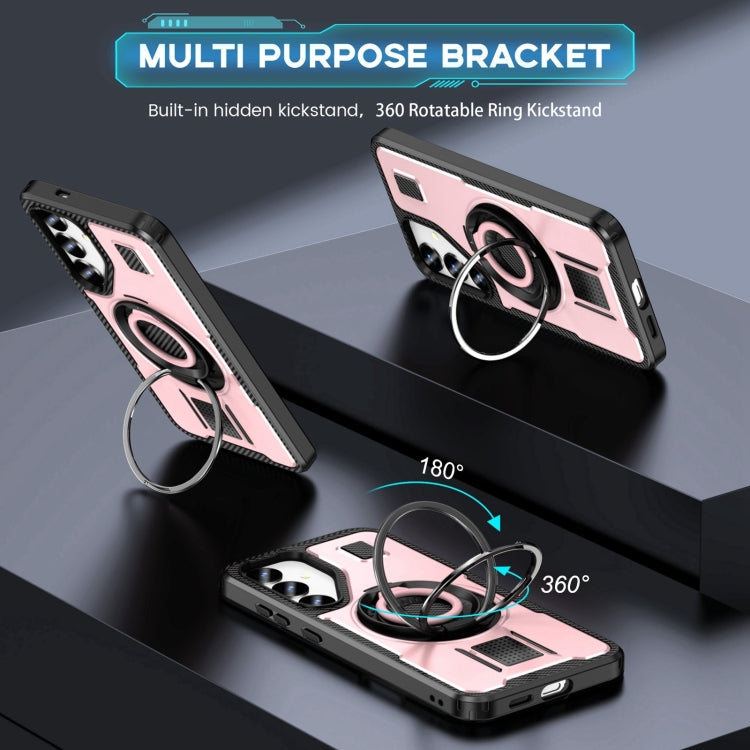 For Samsung Galaxy S25+ 5G Ring Holder Carbon Fiber PC Hybrid TPU Phone Case(Rose Gold) - Galaxy S25+ 5G Cases by buy2fix | Online Shopping UK | buy2fix