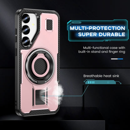 For Samsung Galaxy S25+ 5G Ring Holder Carbon Fiber PC Hybrid TPU Phone Case(Rose Gold) - Galaxy S25+ 5G Cases by buy2fix | Online Shopping UK | buy2fix