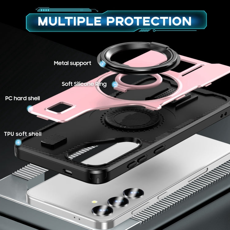 For Samsung Galaxy S25+ 5G Ring Holder Carbon Fiber PC Hybrid TPU Phone Case(Rose Gold) - Galaxy S25+ 5G Cases by buy2fix | Online Shopping UK | buy2fix