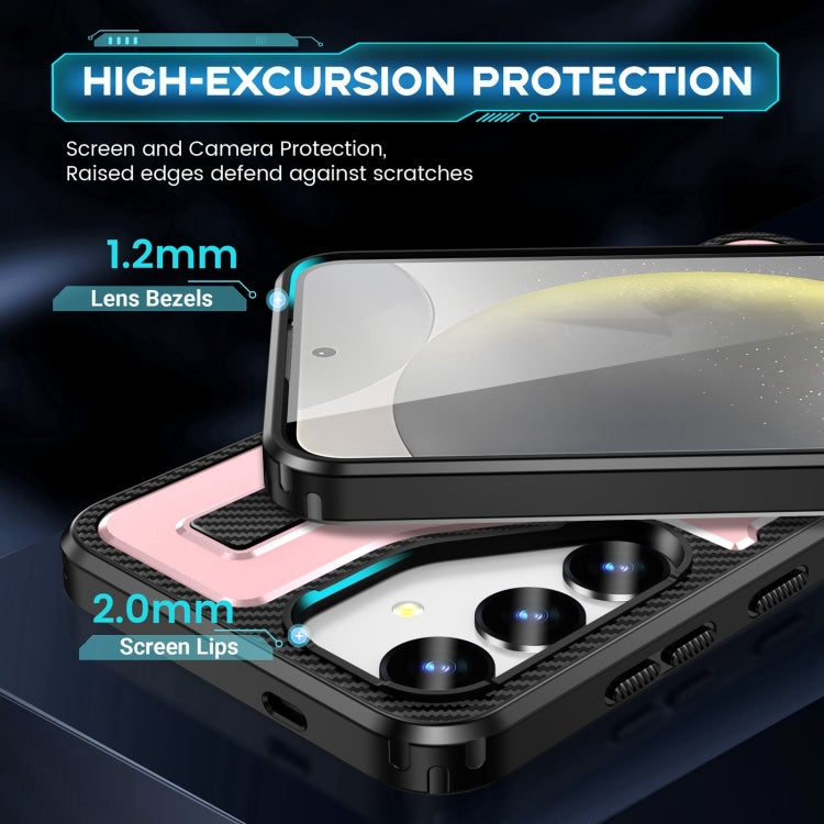 For Samsung Galaxy S25+ 5G Ring Holder Carbon Fiber PC Hybrid TPU Phone Case(Rose Gold) - Galaxy S25+ 5G Cases by buy2fix | Online Shopping UK | buy2fix