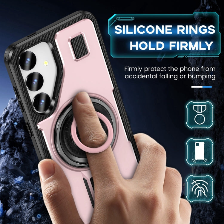 For Samsung Galaxy S25+ 5G Ring Holder Carbon Fiber PC Hybrid TPU Phone Case(Rose Gold) - Galaxy S25+ 5G Cases by buy2fix | Online Shopping UK | buy2fix