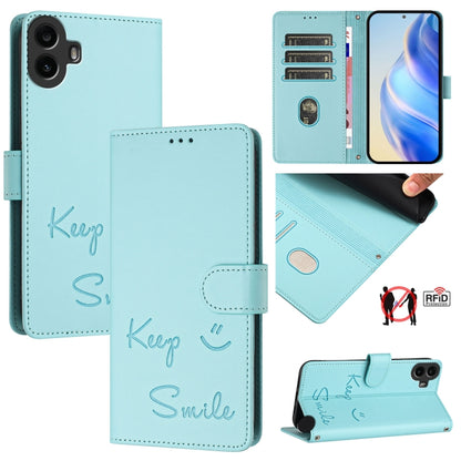 For Nothing CMF Phone 1 Smile Embossing RFID Leather Phone Case(Mint Green) - Nothing Cases by buy2fix | Online Shopping UK | buy2fix