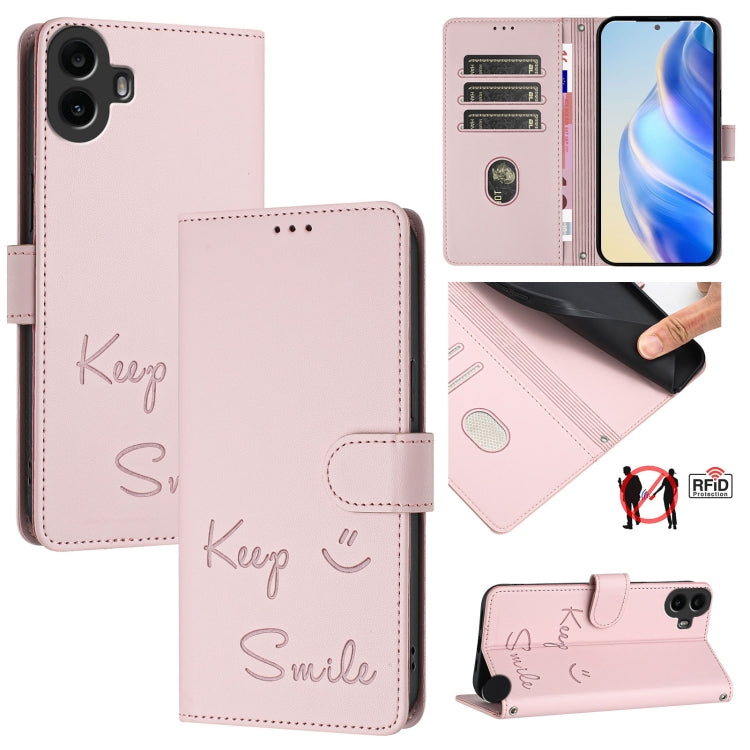 For Nothing CMF Phone 1 Smile Embossing RFID Leather Phone Case(Pink) - Nothing Cases by buy2fix | Online Shopping UK | buy2fix