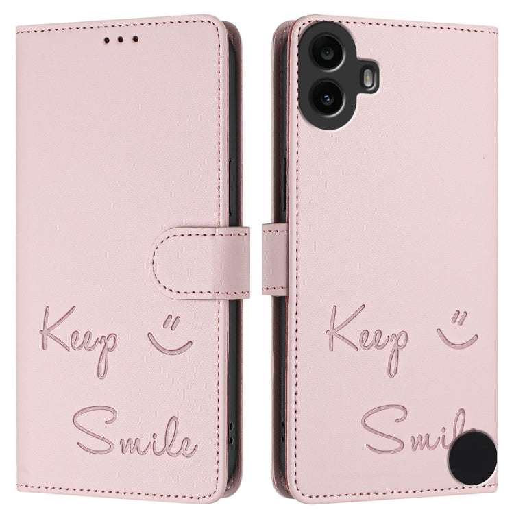 For Nothing CMF Phone 1 Smile Embossing RFID Leather Phone Case(Pink) - Nothing Cases by buy2fix | Online Shopping UK | buy2fix