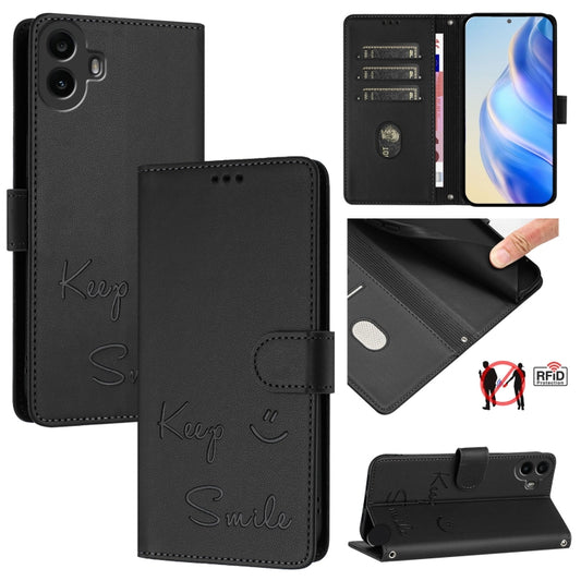 For Nothing CMF Phone 1 Smile Embossing RFID Leather Phone Case(Black) - Nothing Cases by buy2fix | Online Shopping UK | buy2fix