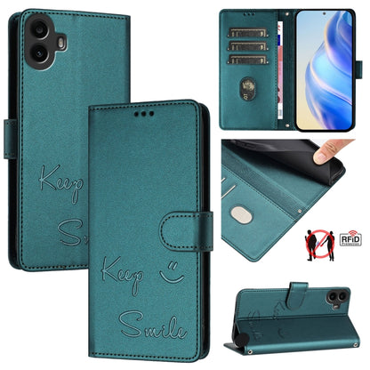 For Nothing CMF Phone 1 Smile Embossing RFID Leather Phone Case(Peacock Green) - Nothing Cases by buy2fix | Online Shopping UK | buy2fix