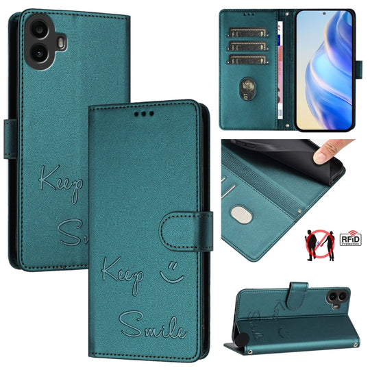 For Nothing CMF Phone 1 Smile Embossing RFID Leather Phone Case(Peacock Green)