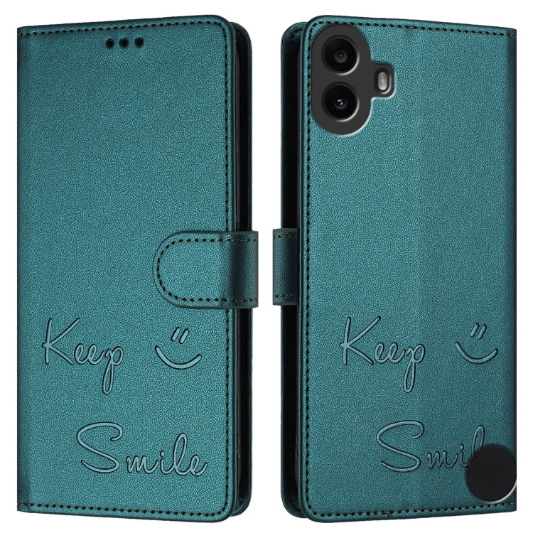 For Nothing CMF Phone 1 Smile Embossing RFID Leather Phone Case(Peacock Green) - Nothing Cases by buy2fix | Online Shopping UK | buy2fix