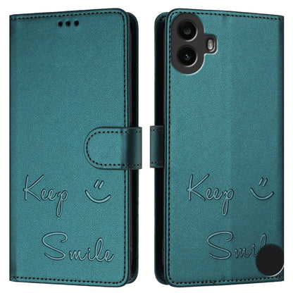For Nothing CMF Phone 1 Smile Embossing RFID Leather Phone Case(Peacock Green) - Nothing Cases by buy2fix | Online Shopping UK | buy2fix