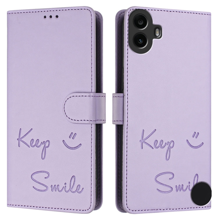 For Nothing CMF Phone 1 Smile Embossing RFID Leather Phone Case(Light Purple) - More Brand by buy2fix | Online Shopping UK | buy2fix