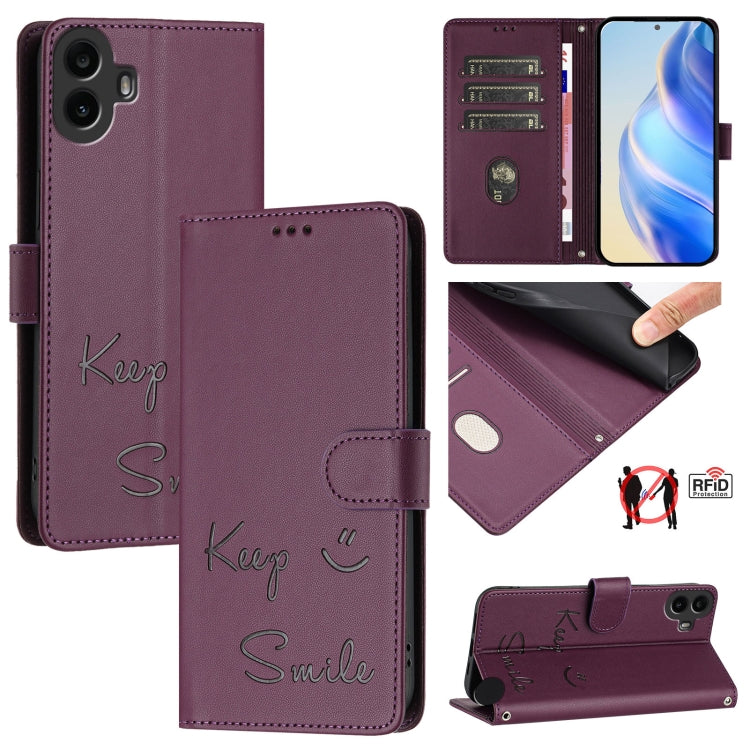 For Nothing CMF Phone 1 Smile Embossing RFID Leather Phone Case(Violet) - Nothing Cases by buy2fix | Online Shopping UK | buy2fix
