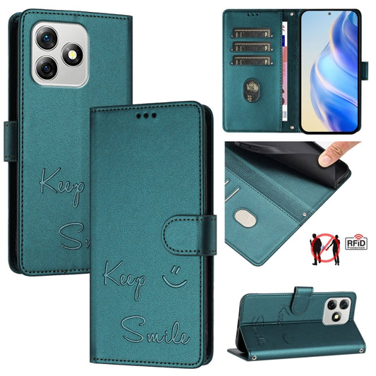 For Ulefone Note 18 Ultra 5G Smile Embossing RFID Leather Phone Case(Peacock Green) by buy2fix