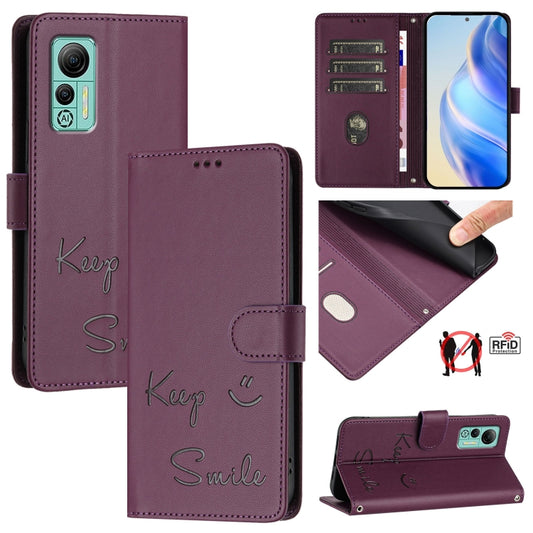 For Ulefone Note 14 Smile Embossing RFID Leather Phone Case(Violet) by buy2fix