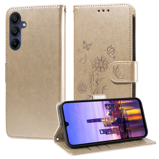 For Galaxy A17 / A26 / A16 5G Embossed Butterfly Flowers Leather Phone Case(Gold)