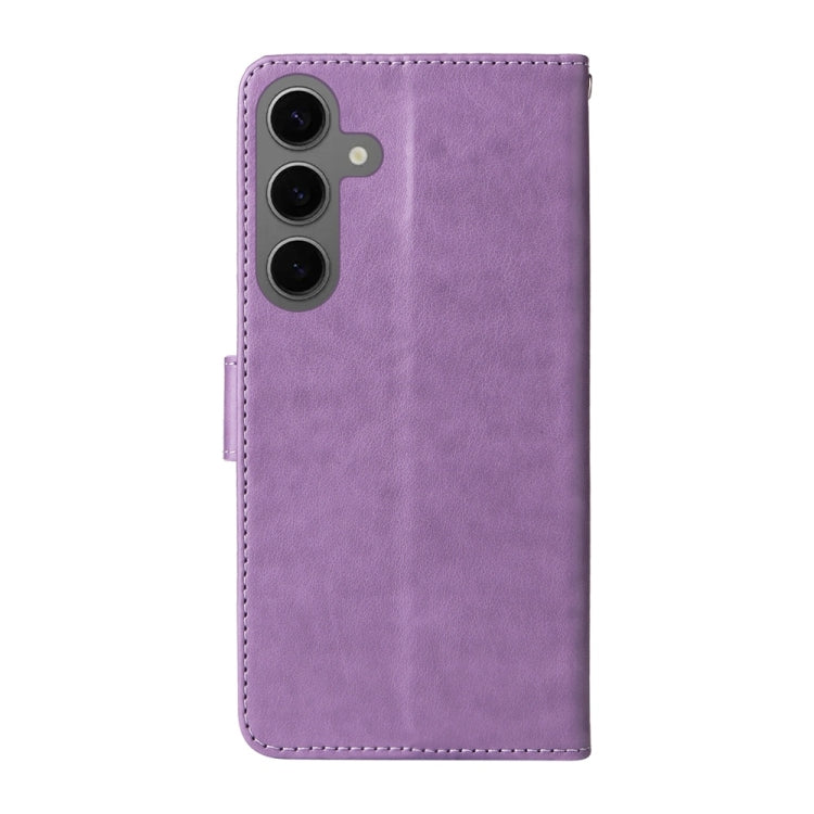 For Samsung Galaxy S25 5G Embossed Butterfly Flowers Leather Phone Case(Purple) by buy2fix