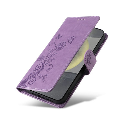 For Samsung Galaxy S25 5G Embossed Butterfly Flowers Leather Phone Case(Purple) by buy2fix