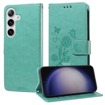 For Samsung Galaxy S25+ 5G Embossed Butterfly Flowers Leather Phone Case(Green) by buy2fix