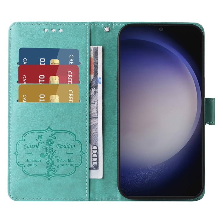 For Samsung Galaxy S25+ 5G Embossed Butterfly Flowers Leather Phone Case(Green) by buy2fix