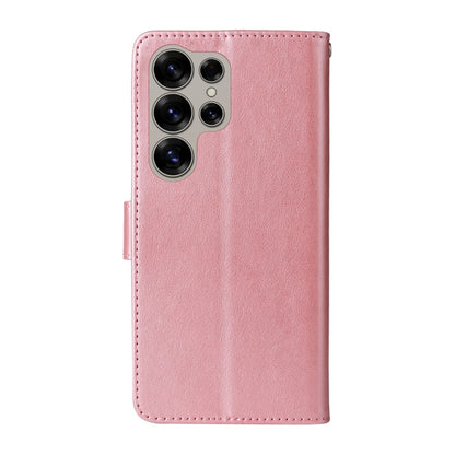 For Samsung Galaxy S25 Ultra 5G Embossed Butterfly Flowers Leather Phone Case(Rose Gold) by buy2fix