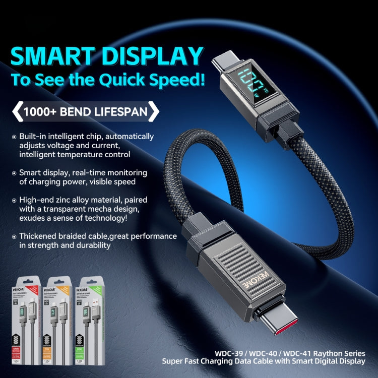 WK WDC-39 Smart Digital Display 1.2m 66W USB to Type-C Fast Charging Data Cable(Black Grey) - USB-C & Type-C Cable by WK | Online Shopping UK | buy2fix