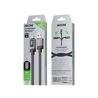WK WDC-39 Smart Digital Display 1.2m 66W USB to Type-C Fast Charging Data Cable(Black Grey) - USB-C & Type-C Cable by WK | Online Shopping UK | buy2fix