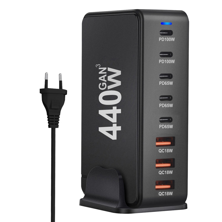 440W GaN USB Power Adapter Travel Charger with 3 x USB, 5 x PD Port, Plug:EU Plug(Black) - Multifunction Charger by buy2fix | Online Shopping UK | buy2fix