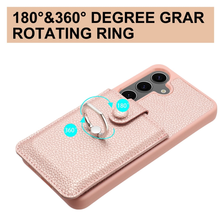 For Samsung Galaxy S25 5G Litchi Texture Drawing Card Bag Ring Holder Phone Case(Black) by buy2fix