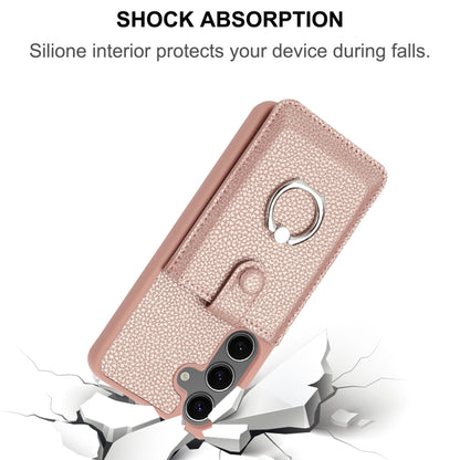 For Samsung Galaxy S25 5G Litchi Texture Drawing Card Bag Ring Holder Phone Case(Black) by buy2fix