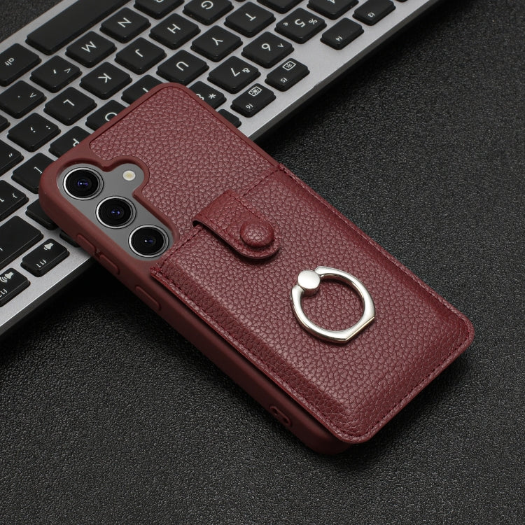 For Samsung Galaxy S25+ 5G Litchi Texture Drawing Card Bag Ring Holder Phone Case(Wine Red) by buy2fix