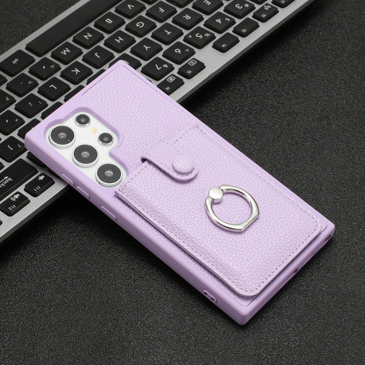 For Samsung Galaxy S25 Ultra 5G Litchi Texture Drawing Card Bag Ring Holder Phone Case(Purple) by buy2fix