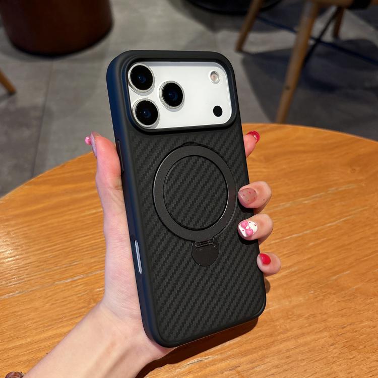 For iPhone 17 Pro Carbon Fiber MagSafe 360 Degree Rotating Holder Phone Case(Black) - iPhone 17 Pro Cases by buy2fix | Online Shopping UK | buy2fix