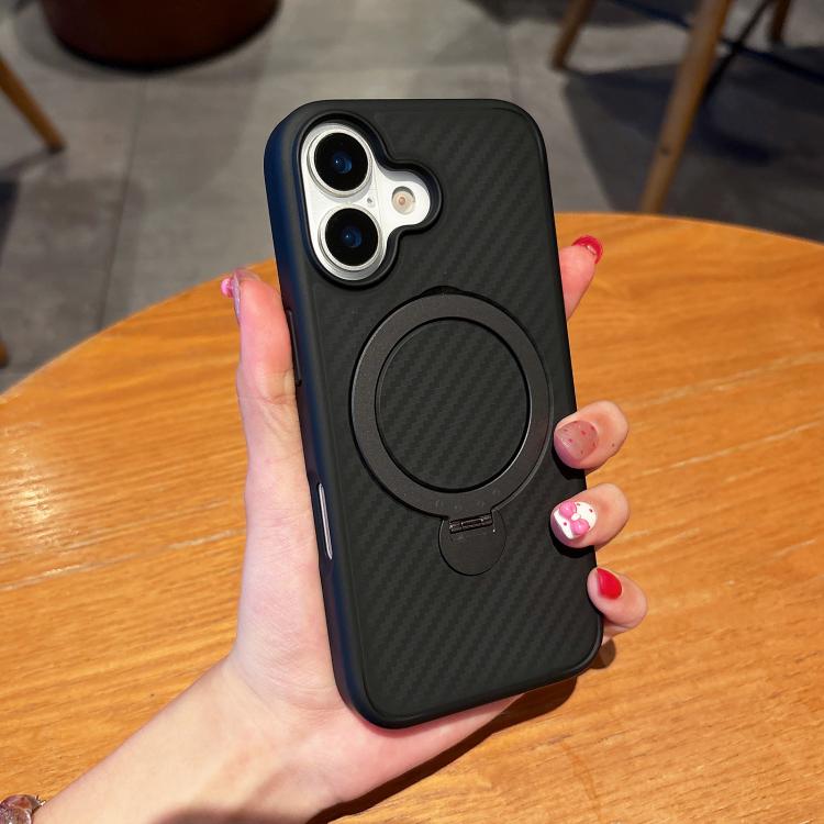For iPhone 17 Carbon Fiber MagSafe 360 Degree Rotating Holder Phone Case(Black) - iPhone 17 Cases by buy2fix | Online Shopping UK | buy2fix