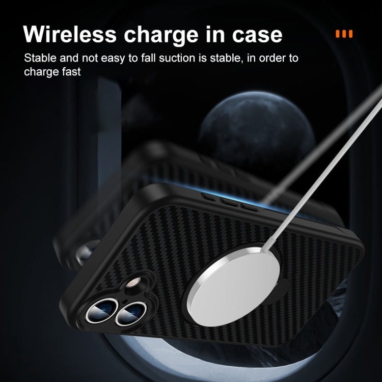 For iPhone 16 Carbon Fiber MagSafe 360 Degree Rotating Holder Phone Case(Black) - iPhone 16 Cases by buy2fix | Online Shopping UK | buy2fix