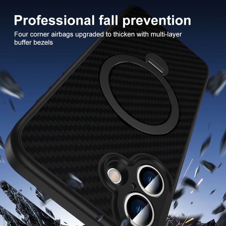 For iPhone 17 Carbon Fiber MagSafe 360 Degree Rotating Holder Phone Case(Black) - iPhone 17 Cases by buy2fix | Online Shopping UK | buy2fix