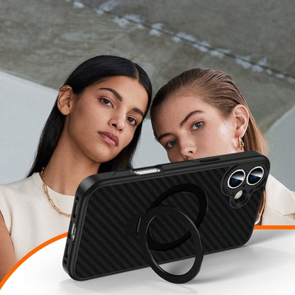 For iPhone 17 Pro Carbon Fiber MagSafe 360 Degree Rotating Holder Phone Case(Black) - iPhone 17 Pro Cases by buy2fix | Online Shopping UK | buy2fix